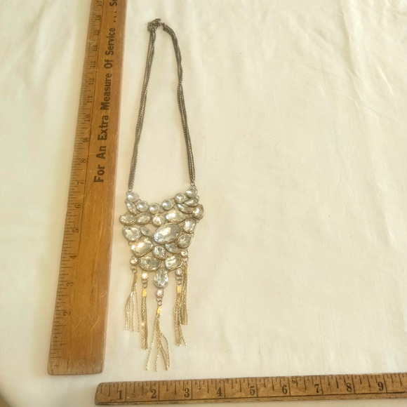 Iris Apfel & Bajalia Clear Rhinestone Gold Toned Statement Necklace - Picture 4 of 15